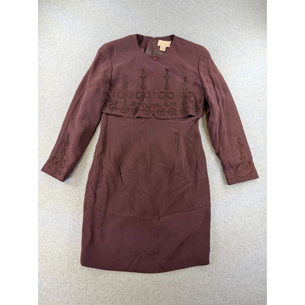 Pat Argenti 100% Silk Embroidered Brown Dress Petite 10P